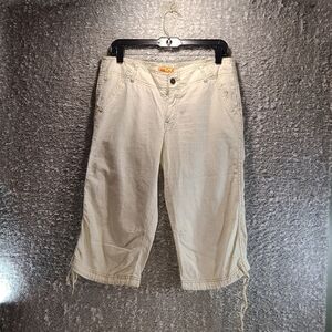 Twill Twenty Two Womens Crop Pants Beige Size 27 Linen Cotton Hem Ties READ